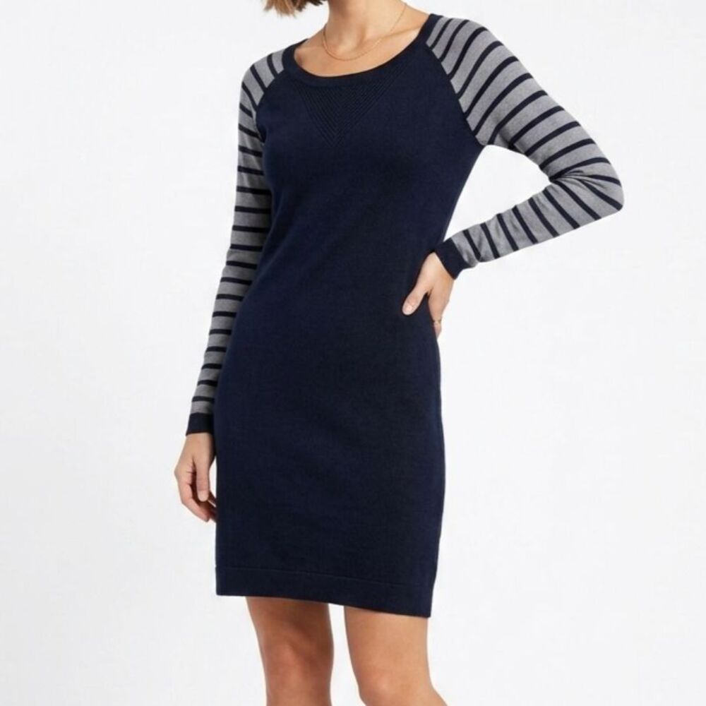 Black Gray Striped Raglan Tart Collections Viscose Bodycon Sweater Dress Size M